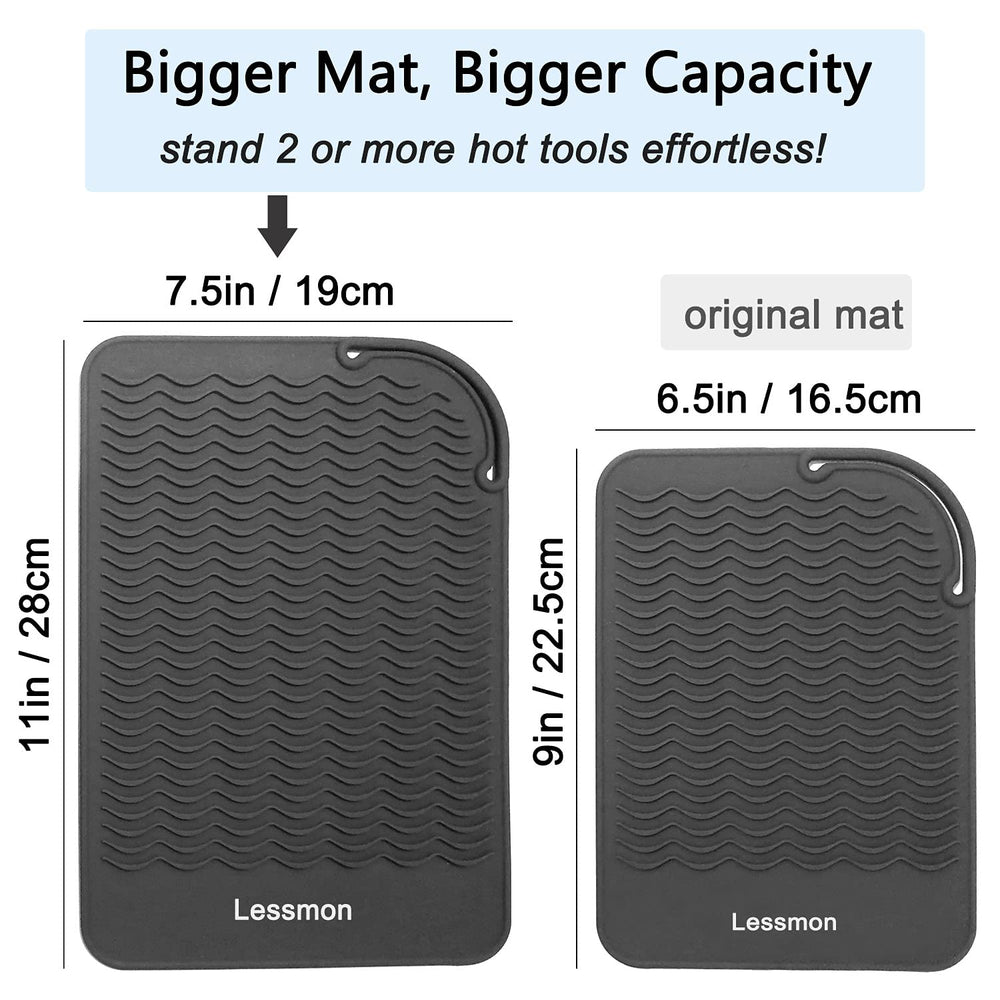 Lessmon mat holds multiple hot tools on a makeup desk setup