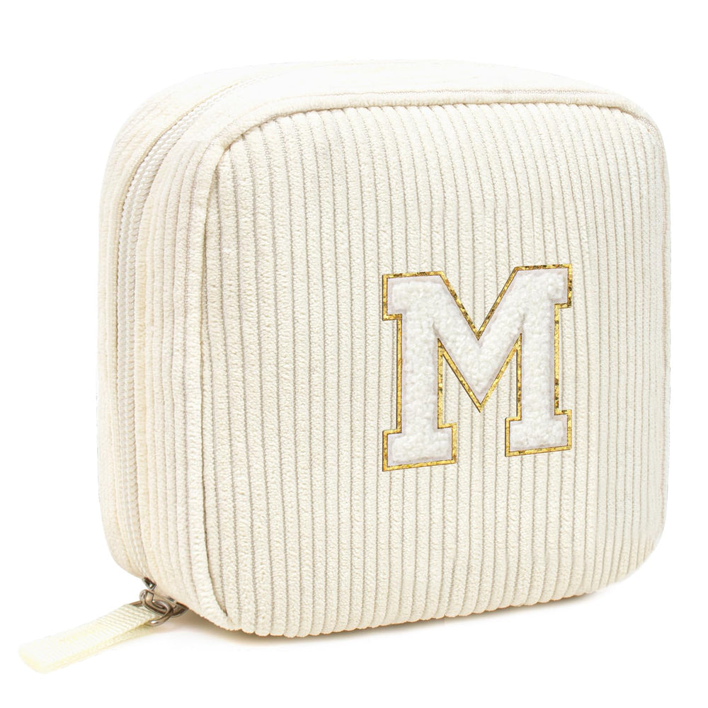 LETGO monogram makeup bag beige with personalized initial for stylish travel organization
