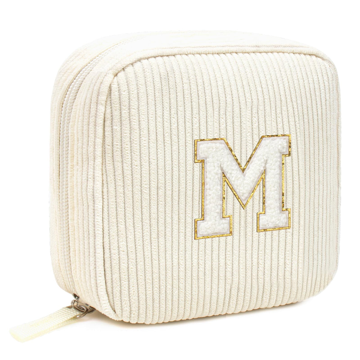 LETGO monogram makeup bag beige with personalized initial for stylish travel organization
