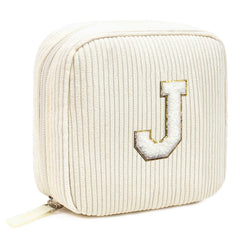 Letgo monogram makeup bag initial J beige front view for on-the-go organization