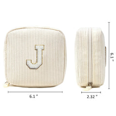Letgo monogram makeup bag initial J beige zipper closeup shows skin-friendly patch