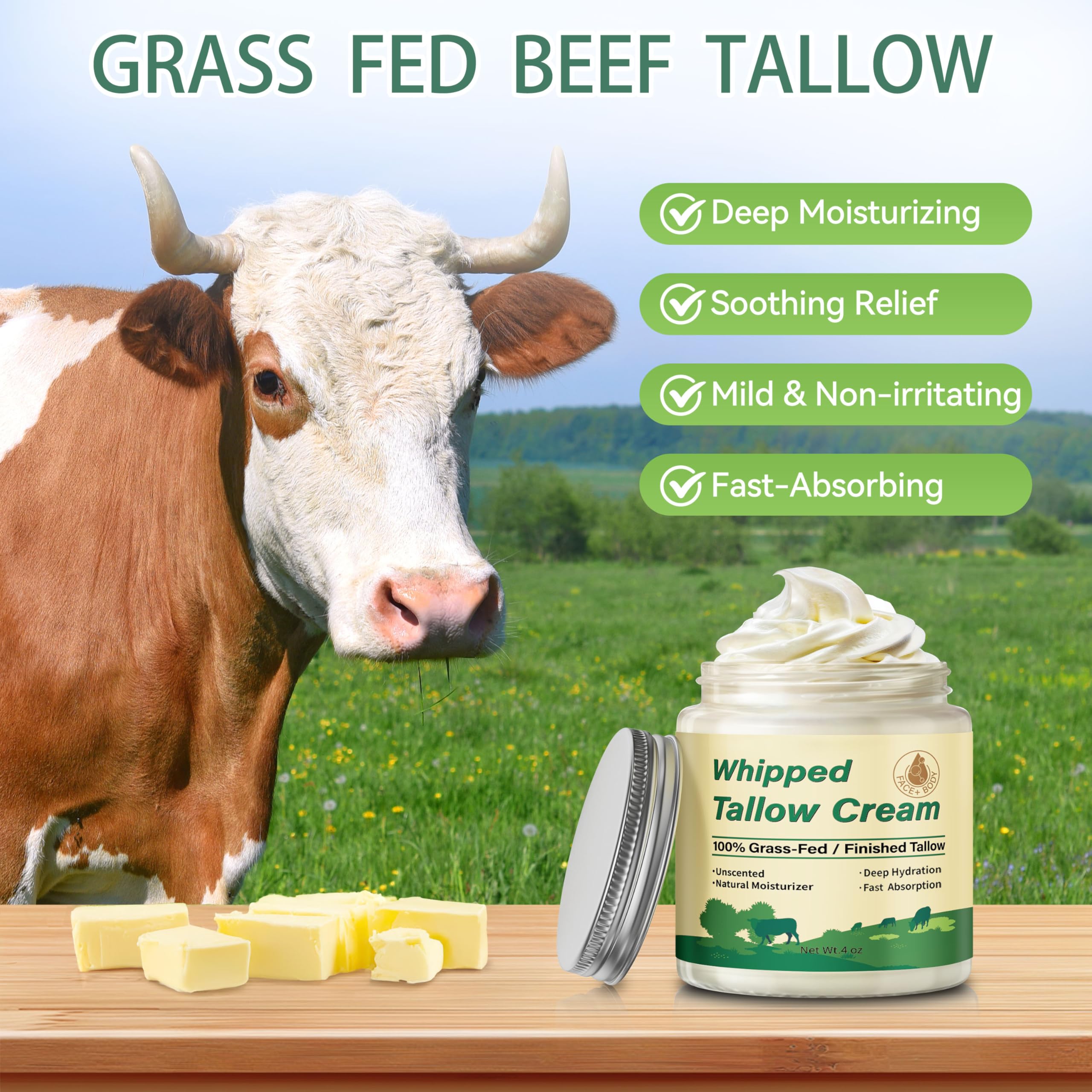 Letscarey beef tallow applied to skin for daily moisture.