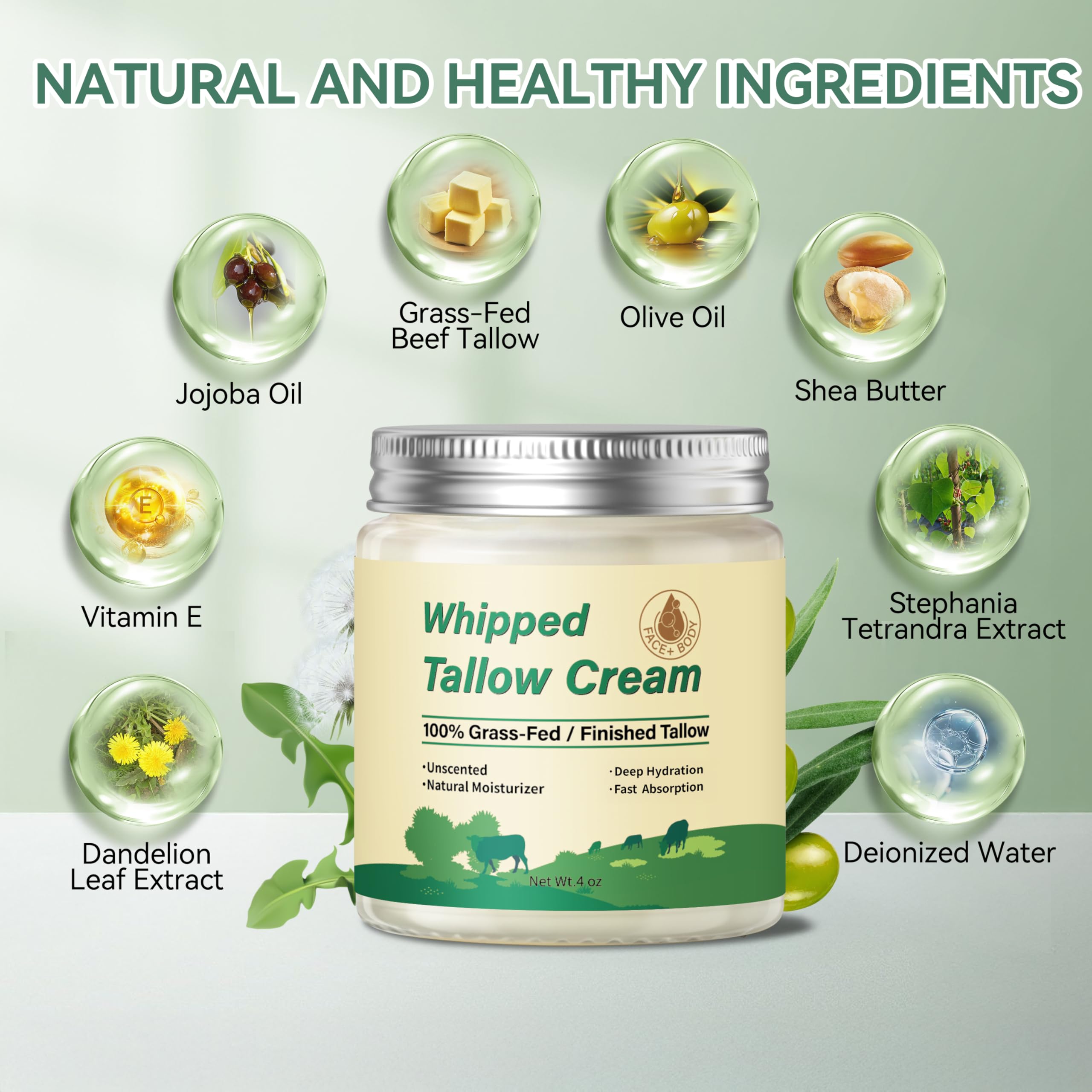 Letscarey beef tallow ingredients panel highlights natural oils and butter.