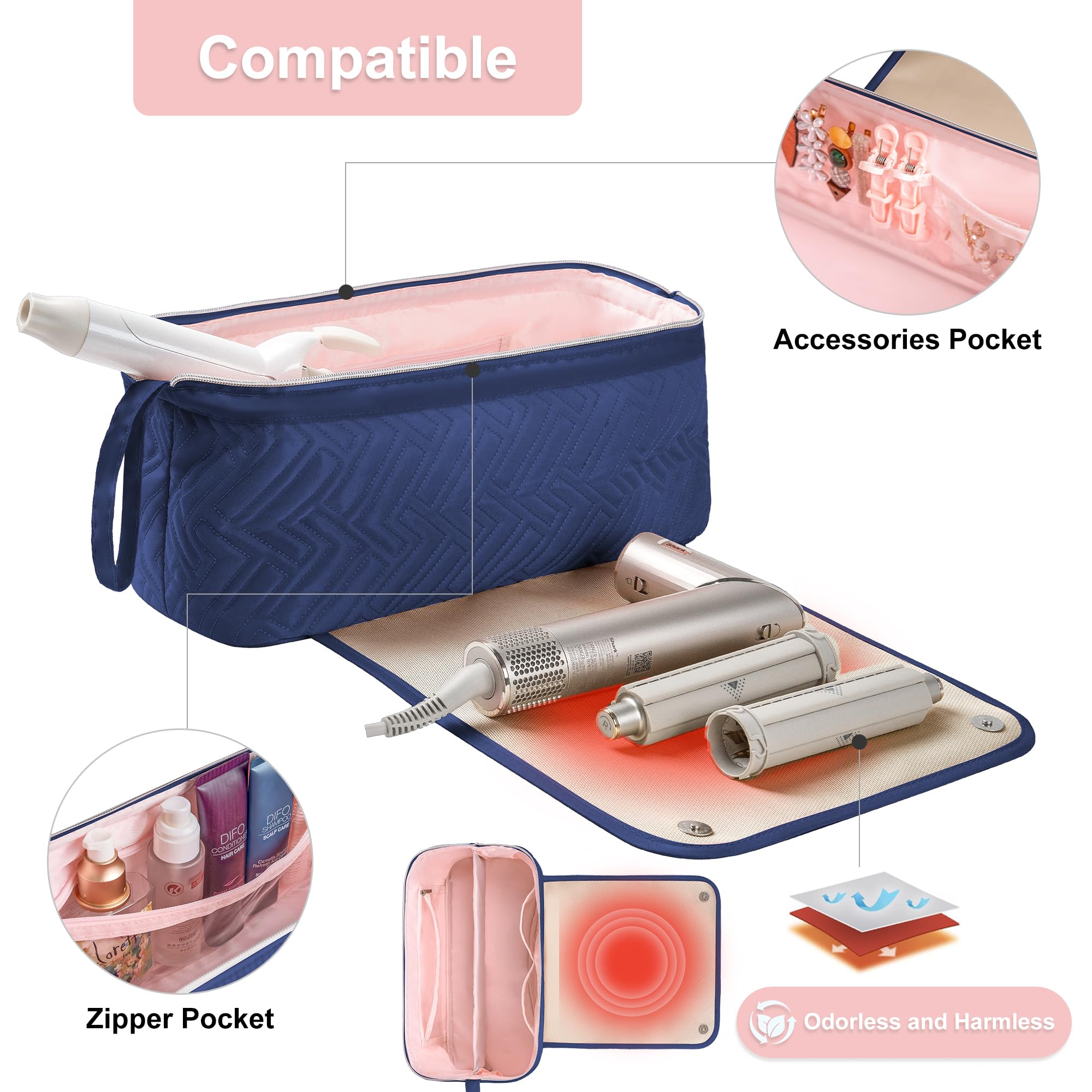 Leudes bag with padded dividers protecting curling wands and dryer