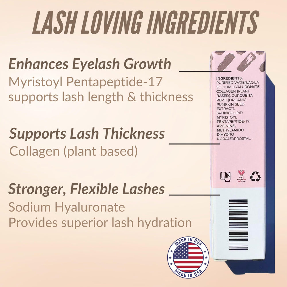 LeVaye Show Lash Serum before-after image hints at visible lash fullness.
