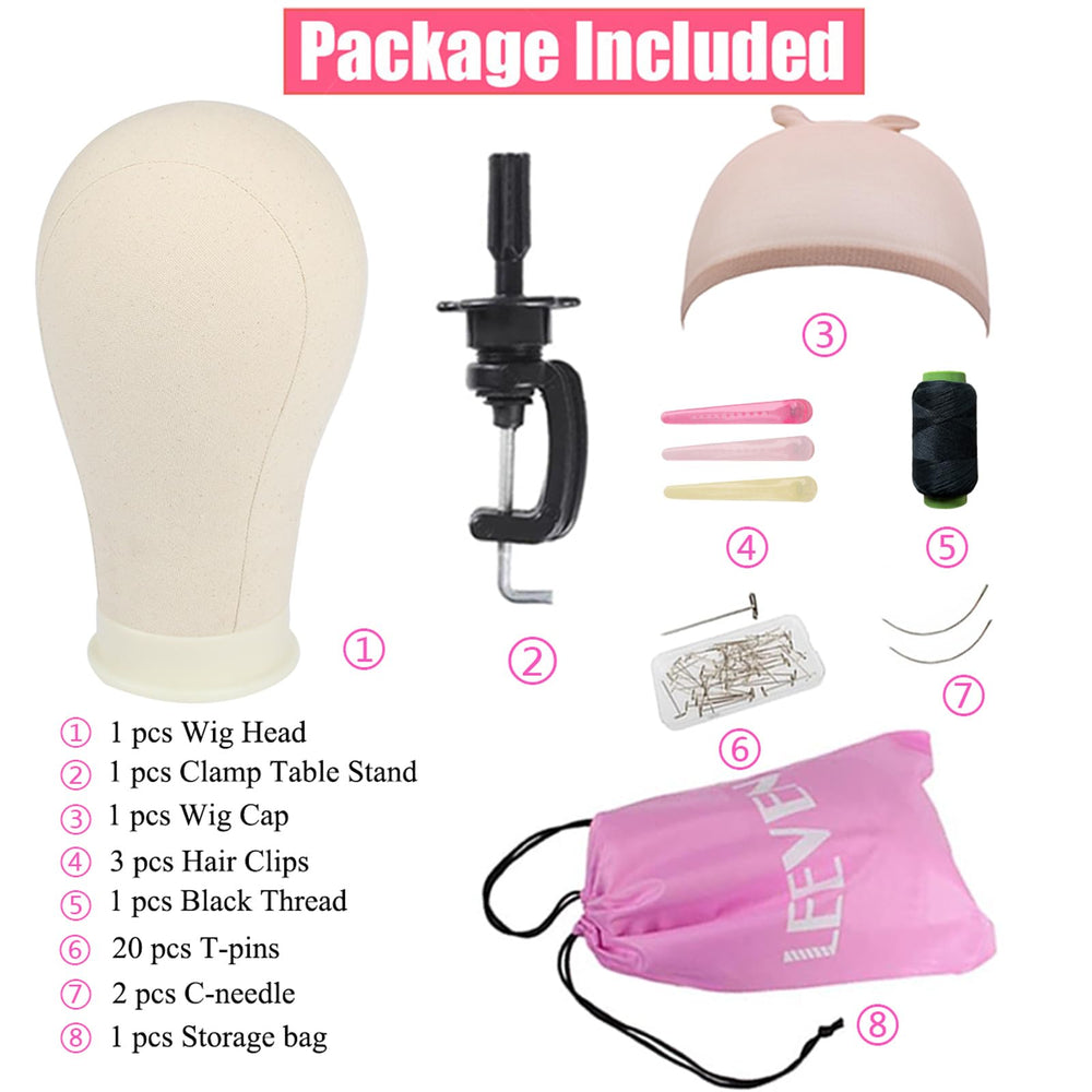 Leeven canvas head in drying/display setup keeps wigs organized and accessible.