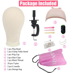 Leeven canvas head in drying/display setup keeps wigs organized and accessible.