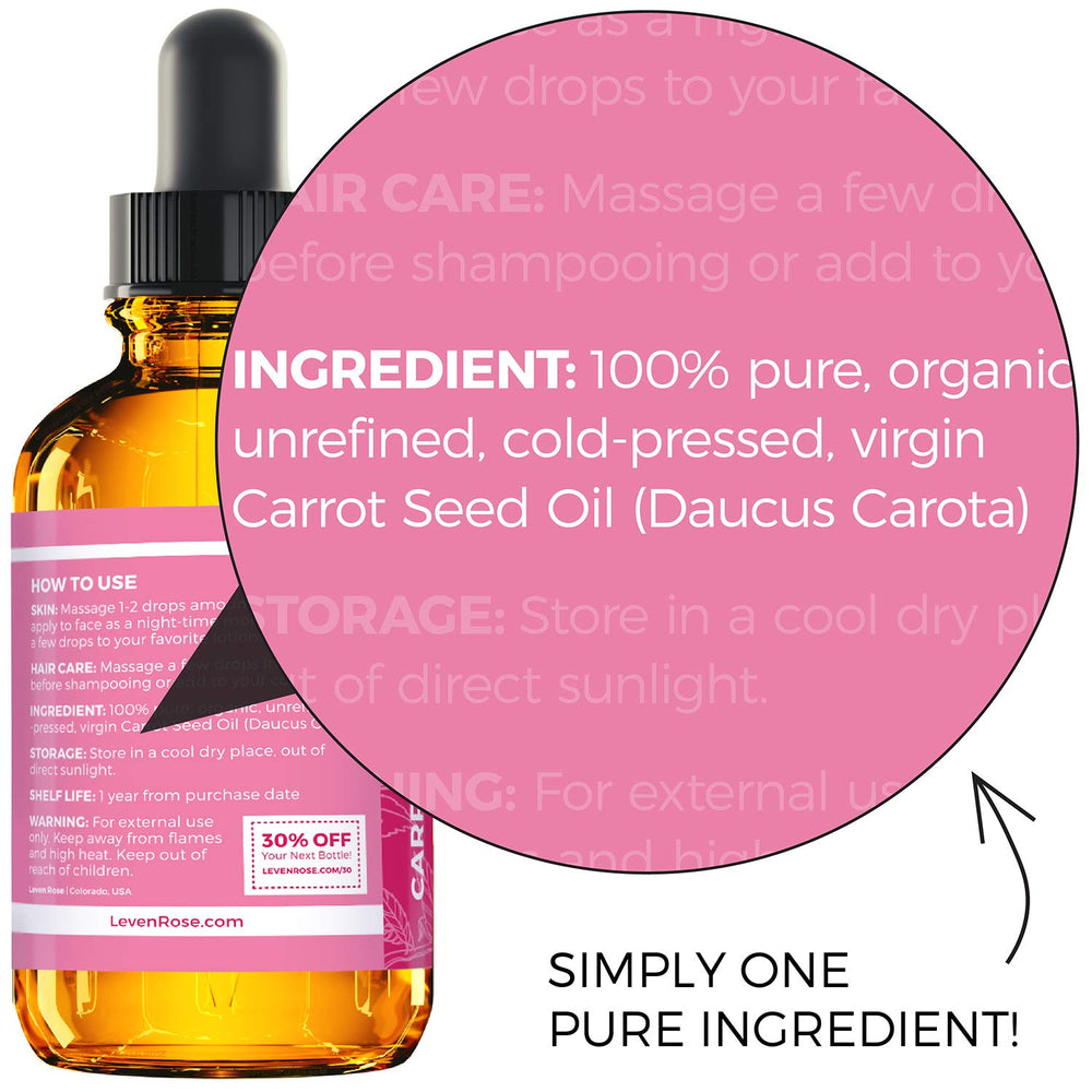 Leven Rose carrot seed oil face application demonstrates nightly moisturizing potential.