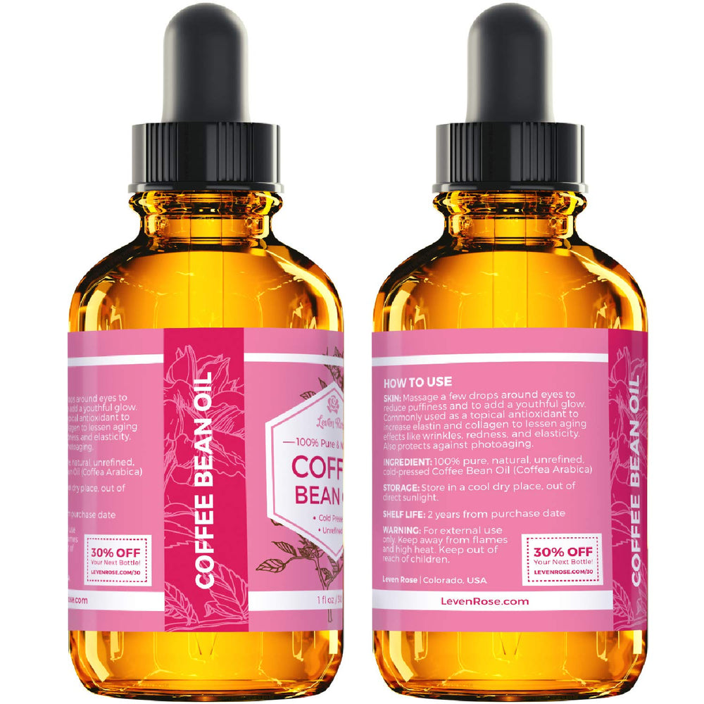 Leven Rose Coffee Bean Oil made in USA, cruelty-free, with gentle daily nourishment.