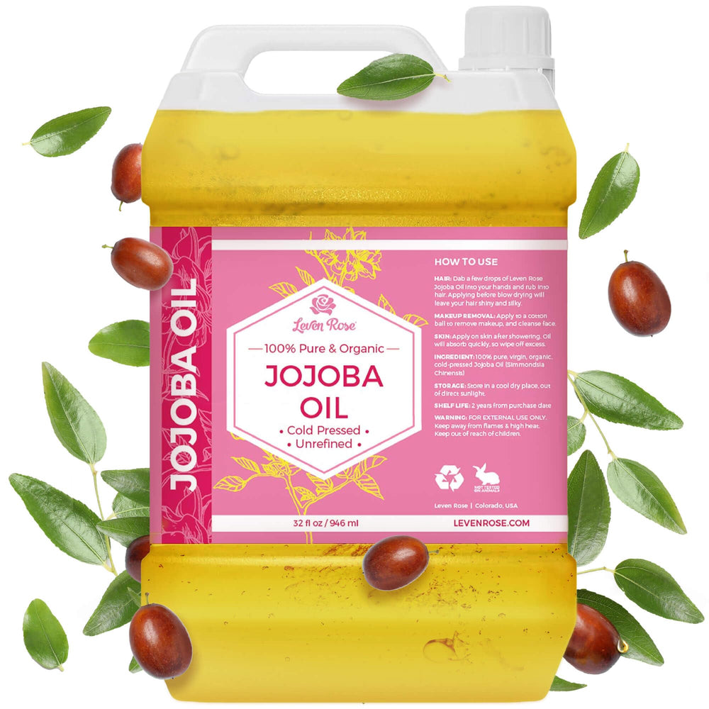 Leven Rose Jojoba Oil bulk 32oz bottle for versatile skin, hair, and nail care.
