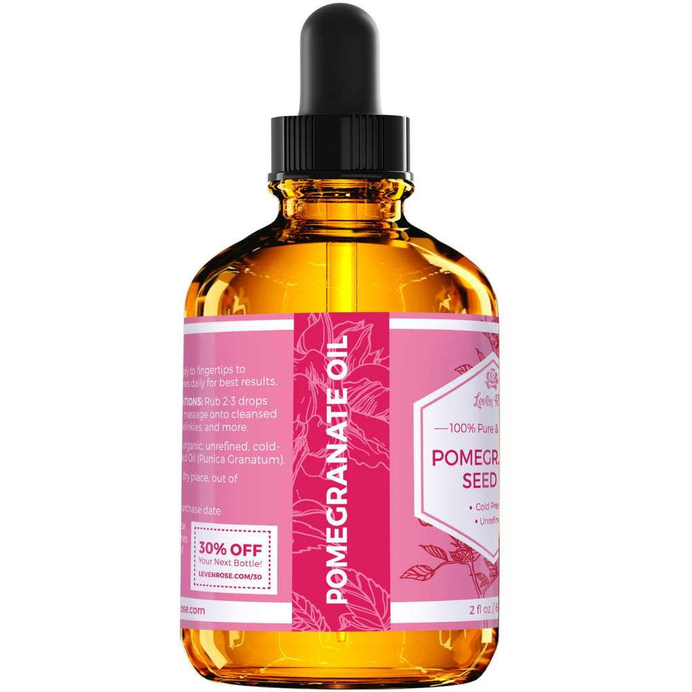Leven Rose Pomegranate Oil elasticity benefit on skin suggests improved resilience.