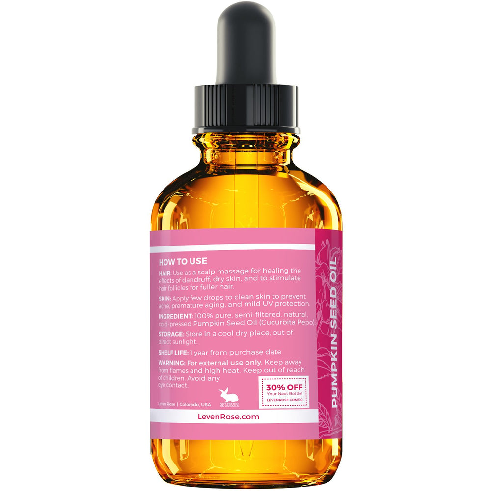 Leven Rose pumpkin seed oil hydrates dry skin for a healthy glow and elasticity