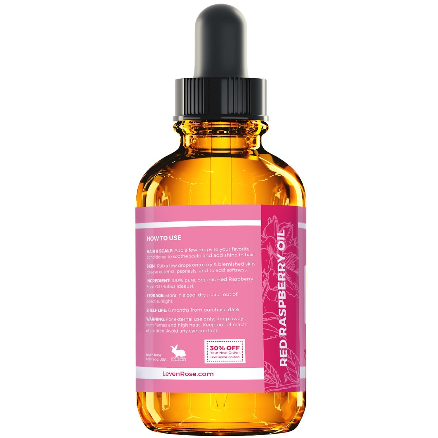 Leven Rose Raspberry Seed Oil dropper—easy daily application for smoothing fine lines