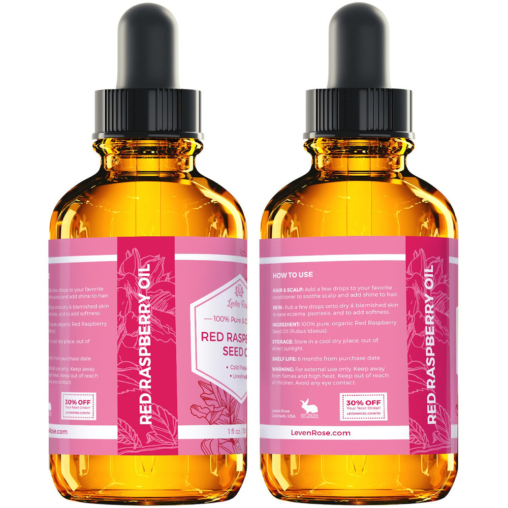 Leven Rose packaging—organic, paraben-free oil in recyclable packaging