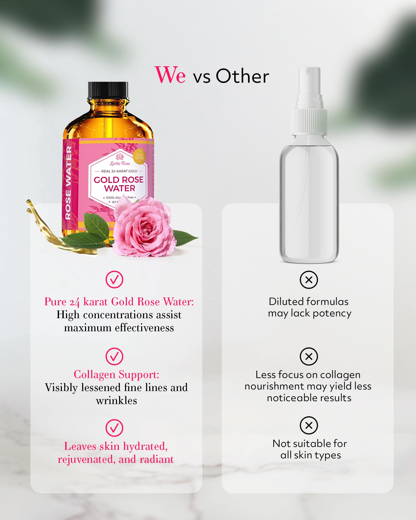 Leven Rose Toner applied to face and neck for balanced skin tone.