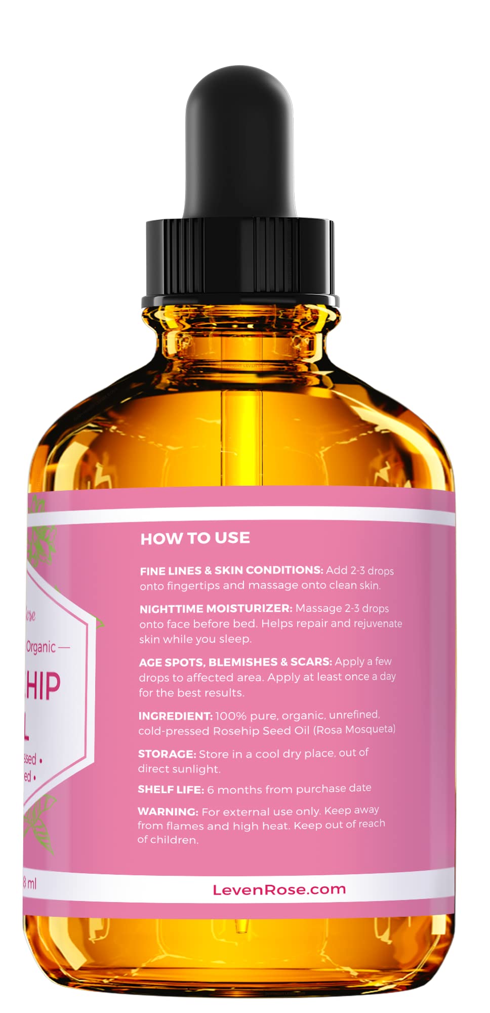 Leven Rose rosehip oil applied to cuticles and brows supports smooth grooming.