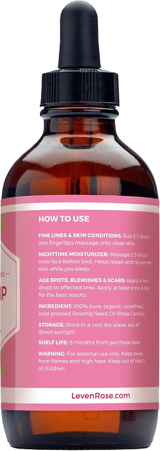 leven rose rosehip oil applied to hair and nails for shine and strength