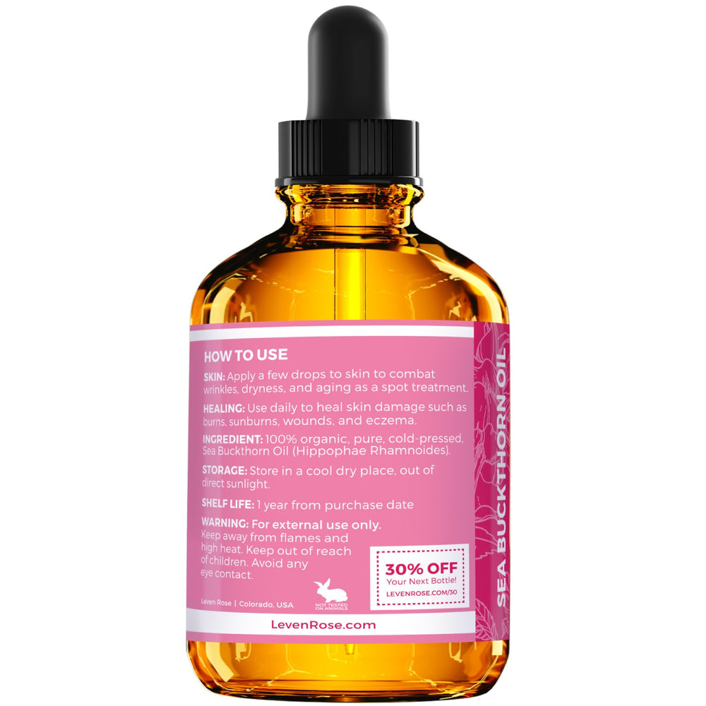 Leven Rose Sea Buckthorn oil dropper enables precise, tiny drops for skin or hair