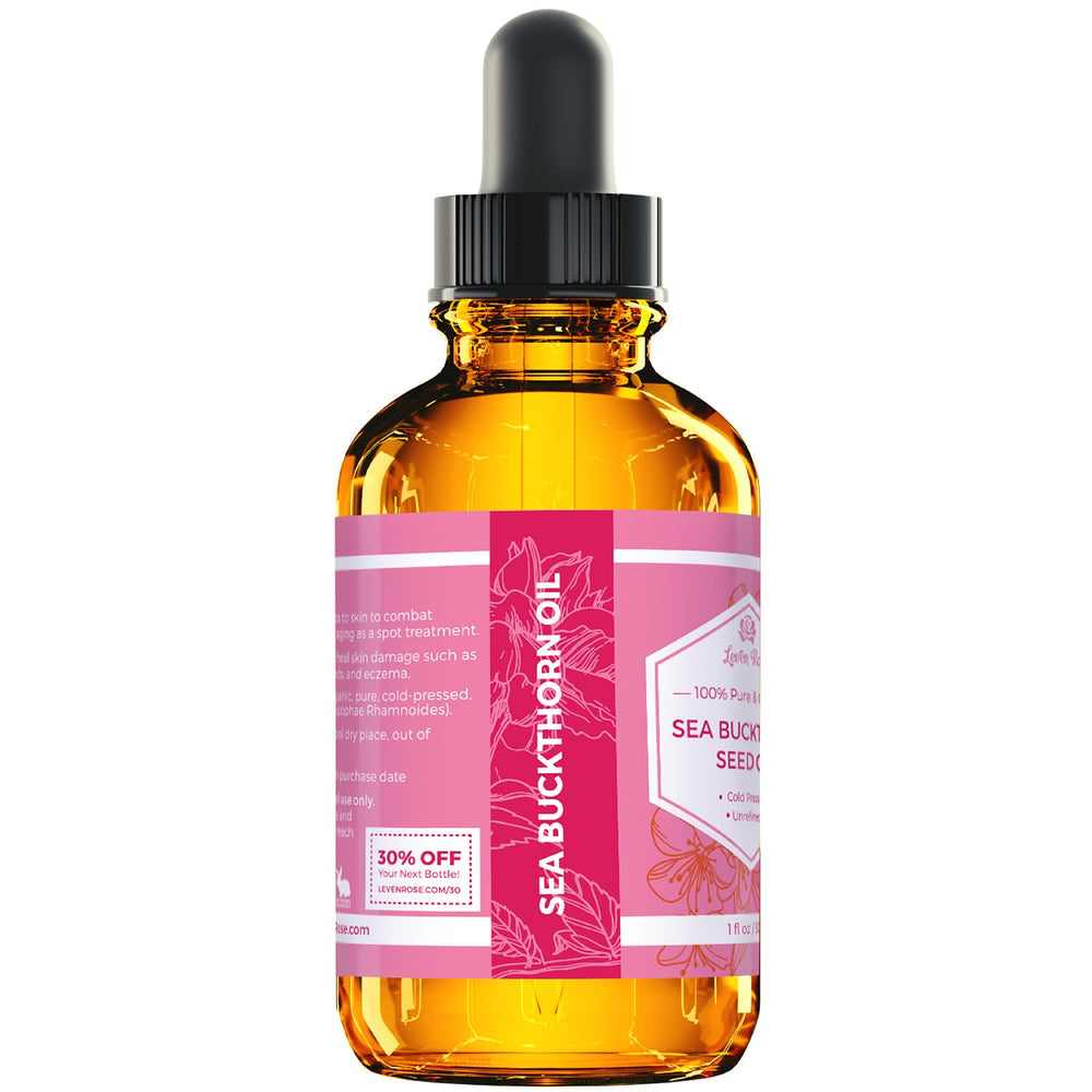 Leven Rose Sea Buckthorn Oil drops on skin illustrate night moisturizer use.