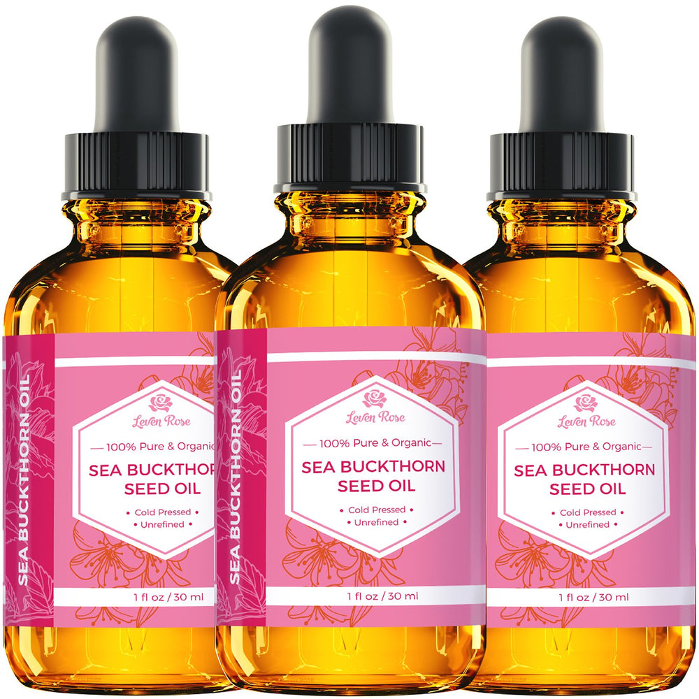 Leven Rose Sea Buckthorn Oil usage with conditioner or lotion demonstrates versatility.