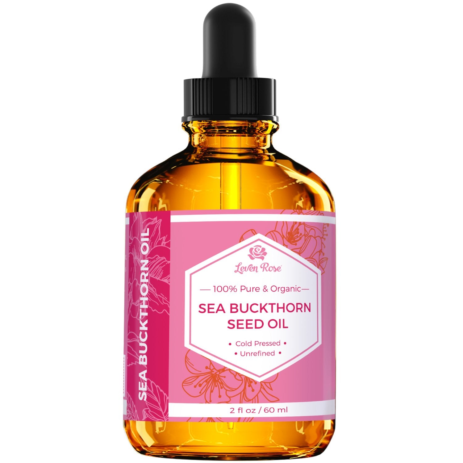 Leven Rose Sea Buckthorn oil packaging highlights light protection for longevity