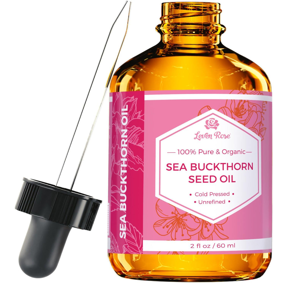 Leven Rose Sea Buckthorn seed oil bottle showcases premium packaging for daily moisturization