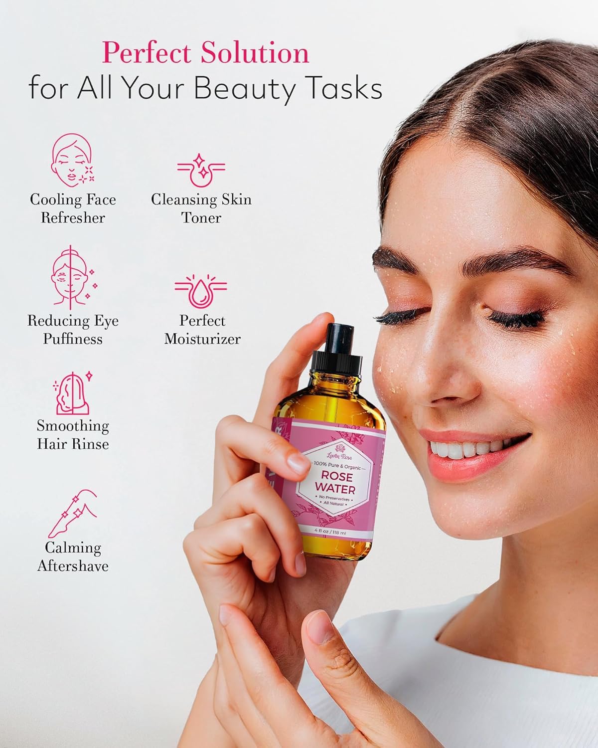 Leven Rose single-ingredient rosewater highlighting gentle, alcohol-free hydration