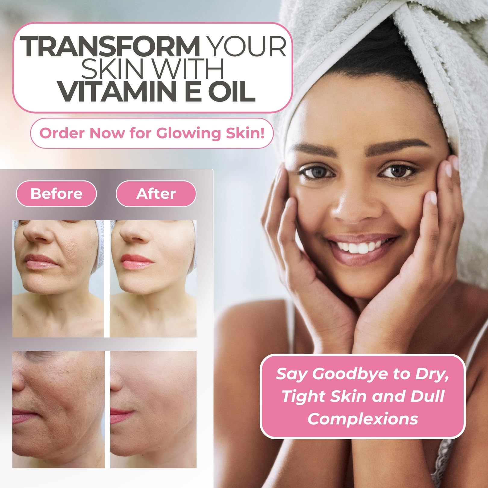 Leven Rose Vitamin E Oil applied on face for nourishing, glowing skin.