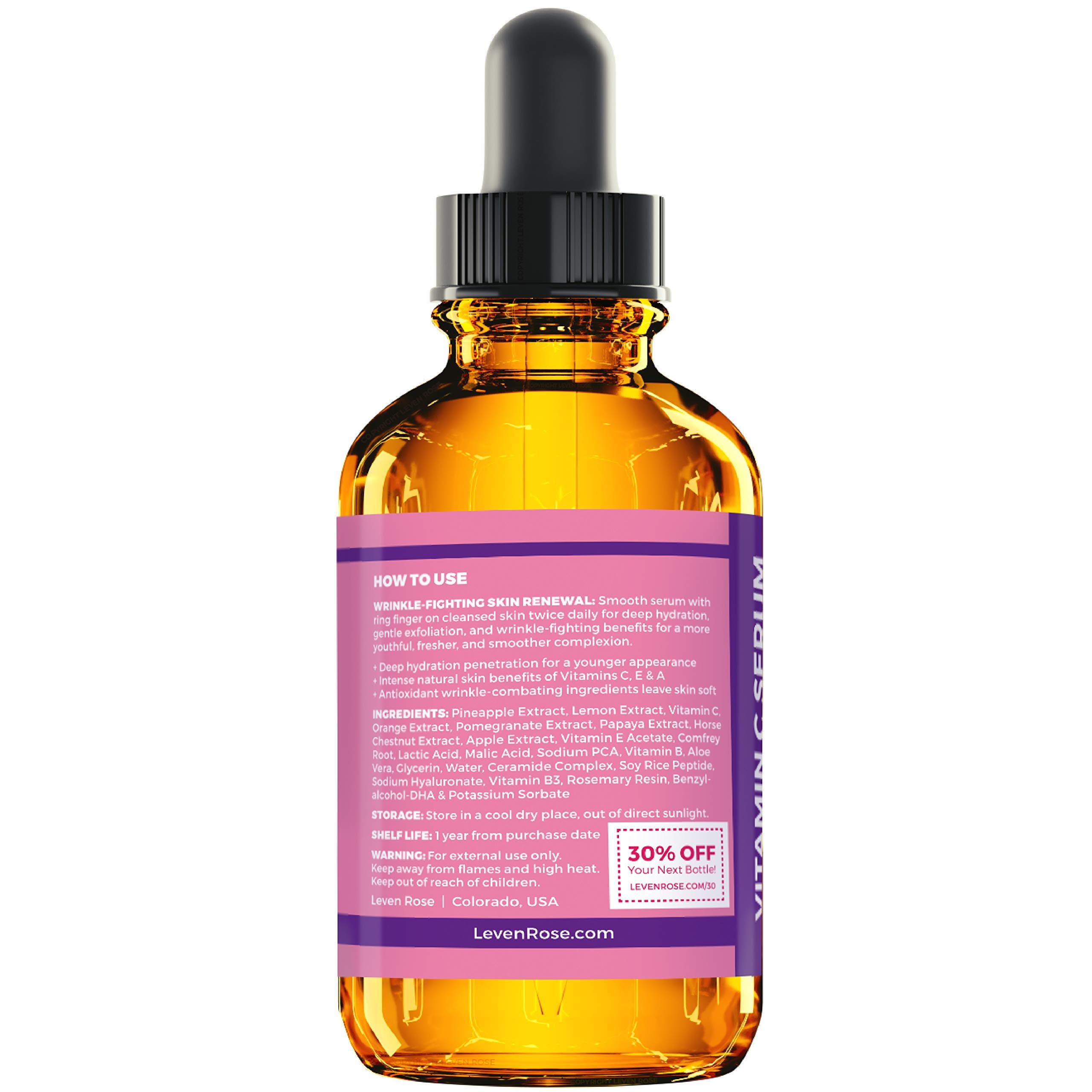 Leven Rose bottle displayed on clean bathroom shelf with minimalist packaging