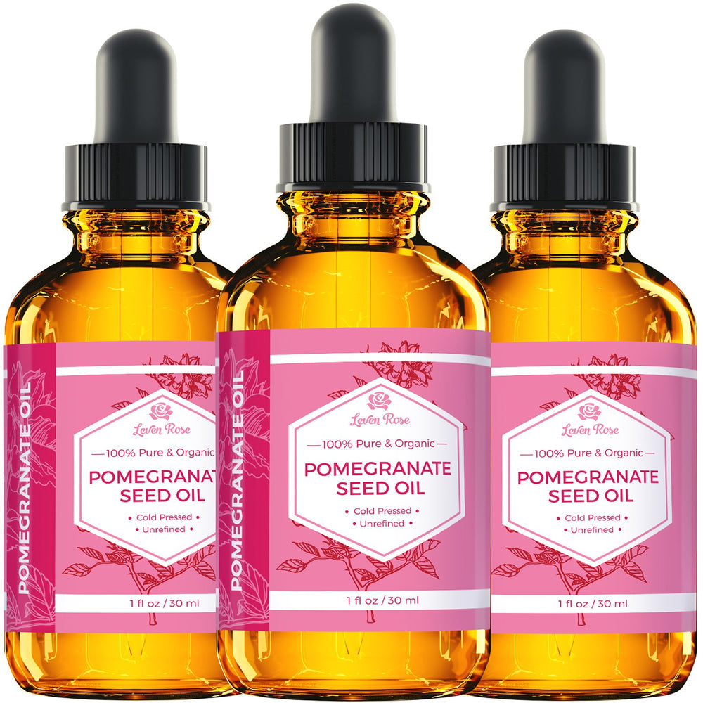 Leven Rose Pomegranate Oil amber bottle packaging protects potency
