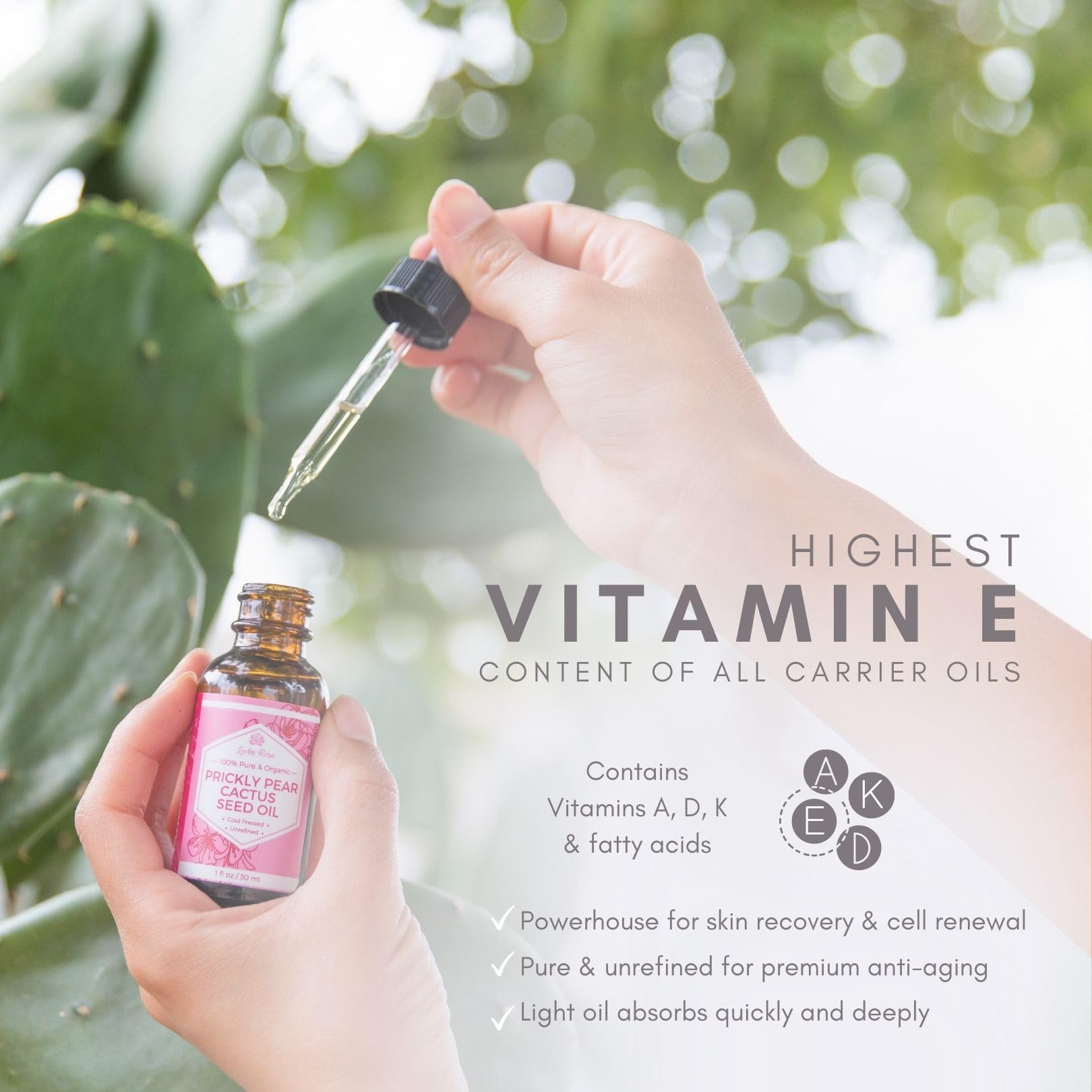 Leven Rose application drops demonstrate easy, controlled dosing for daily moisturizing.