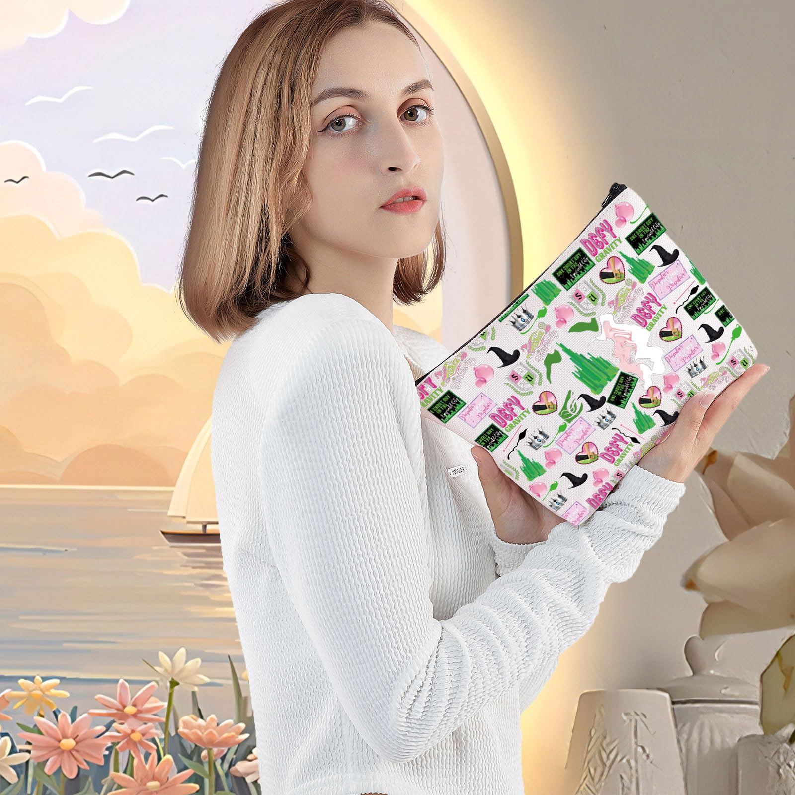 LEVLO Witch Musical makeup bag side view showing compact, roomy interior for daily essentials.