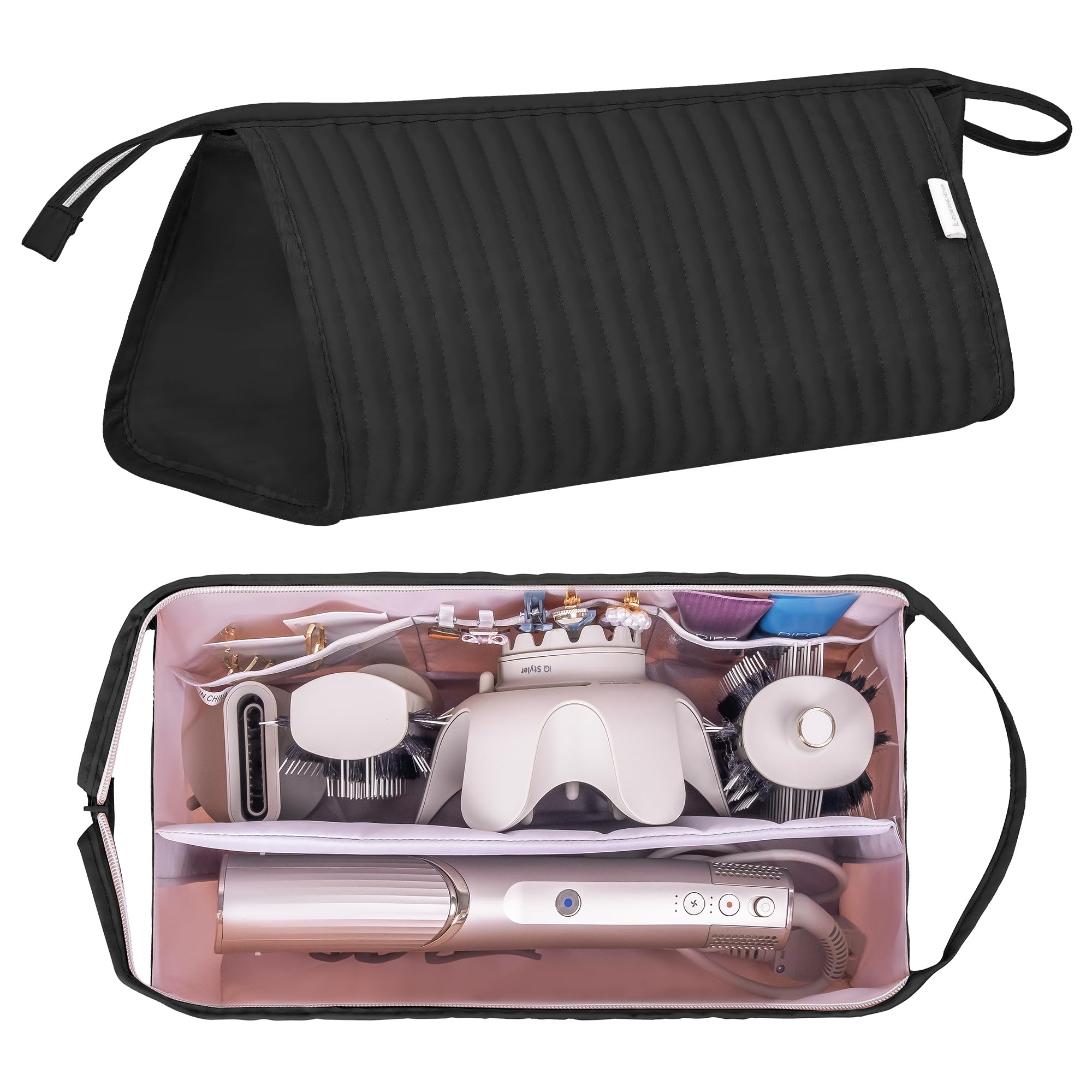Lexeeco Dyson Air Wrap travel case open-top reveals roomy compartments for tools.