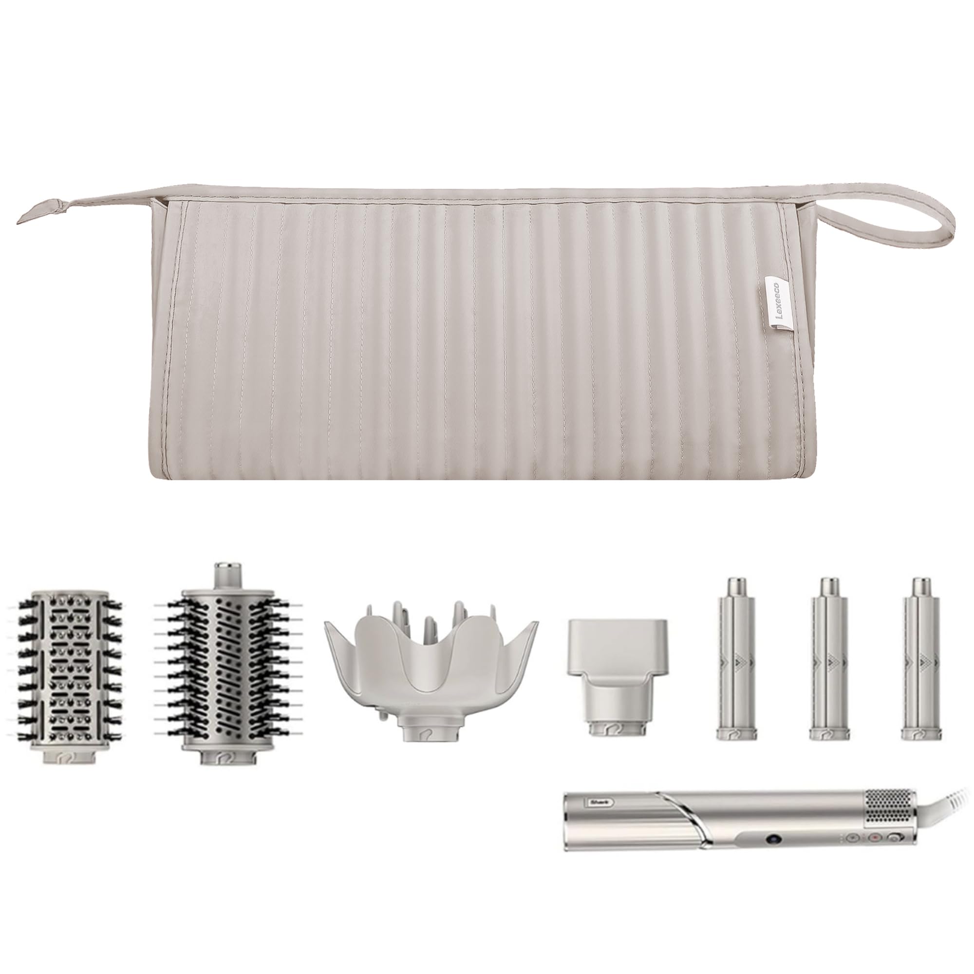 Lexeeco Dyson Airwrap travel case in camel keeps tools organized on trips.