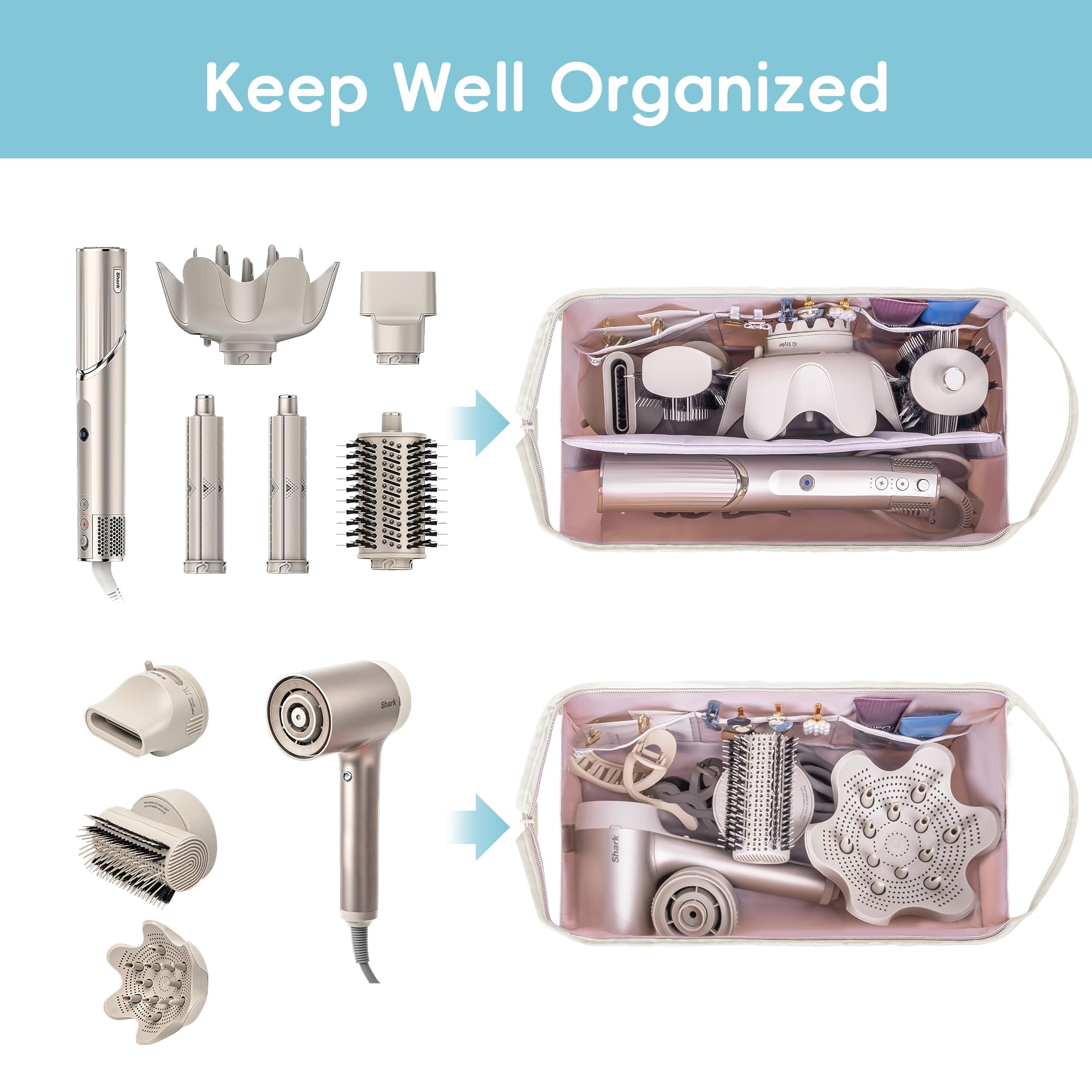 Lexeeco multi-pocket design organizes small items for quick, tidy access.