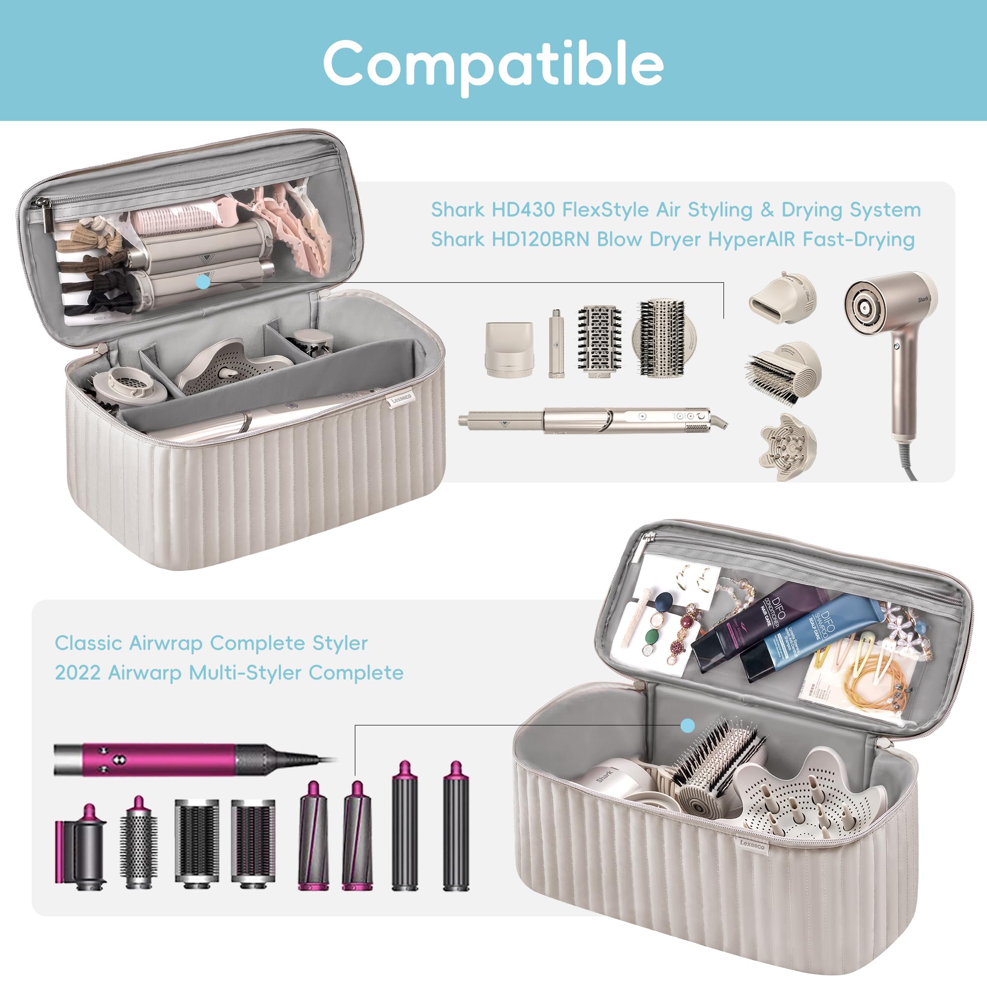 Lexeeco travel case interior dividers illustrate customizable layout and organization.