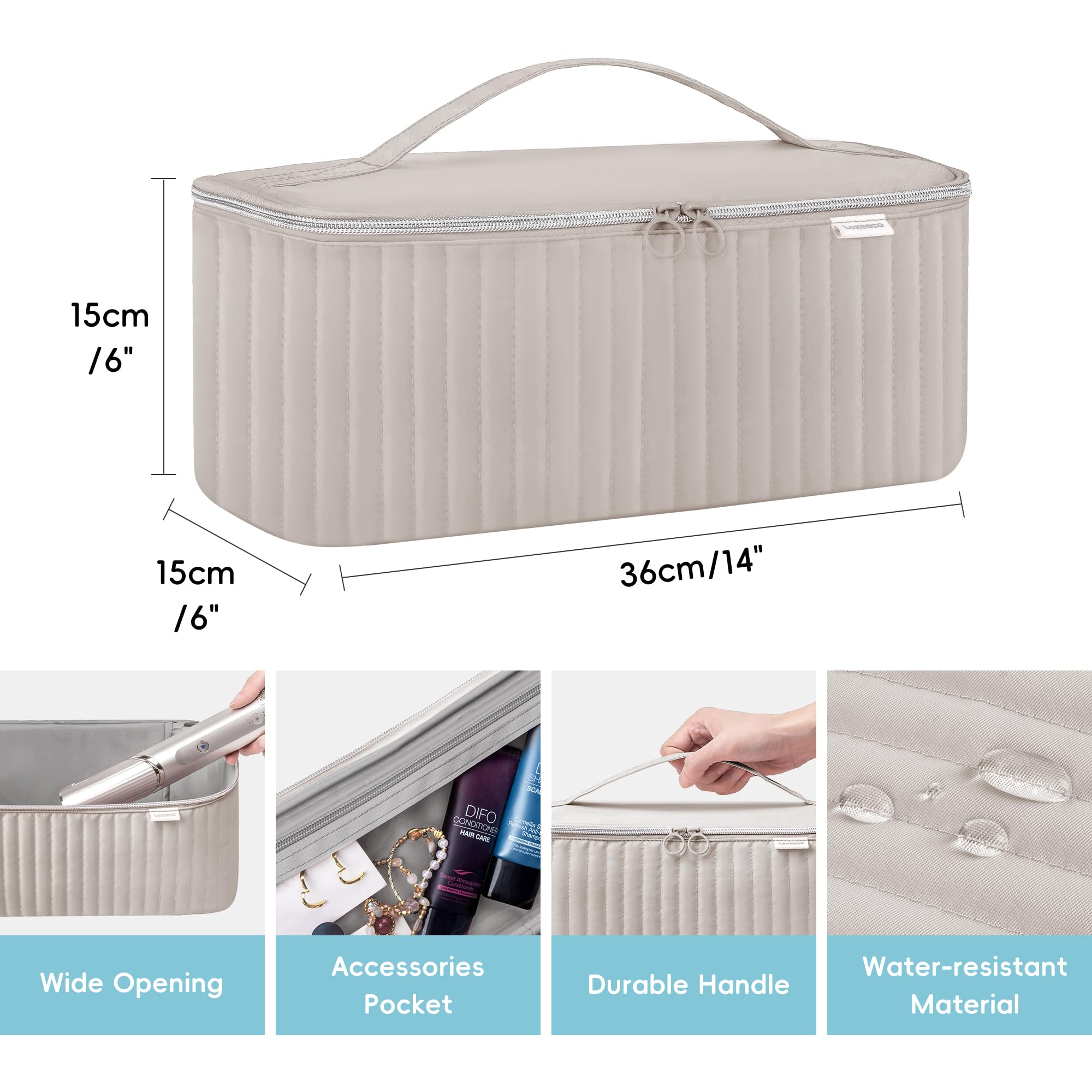 Lexeeco travel case top PVC pocket provides quick access to cords and small items.