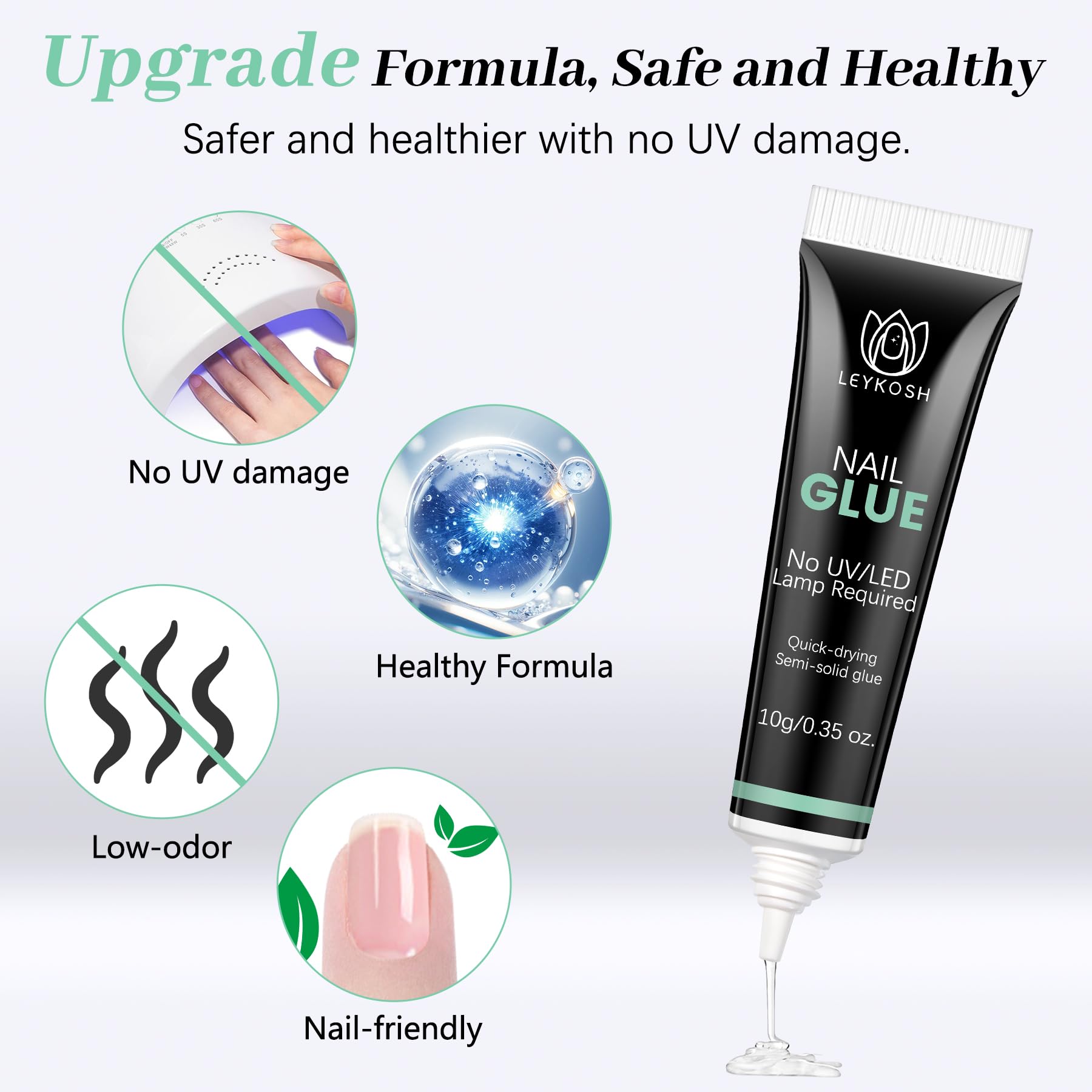LEYKOSH Nail Glue no-UV-light required for convenient at-home manicures