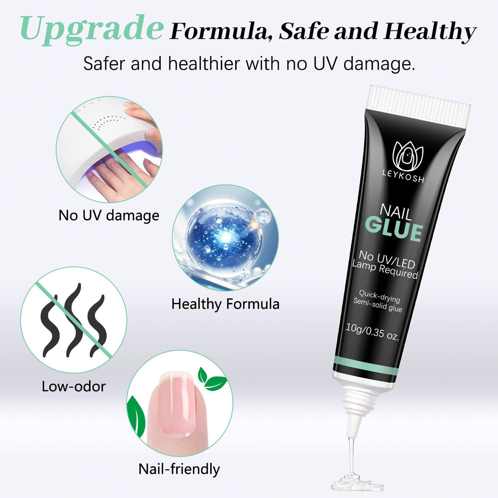 LEYKOSH Nail Glue no-UV-light required for convenient at-home manicures