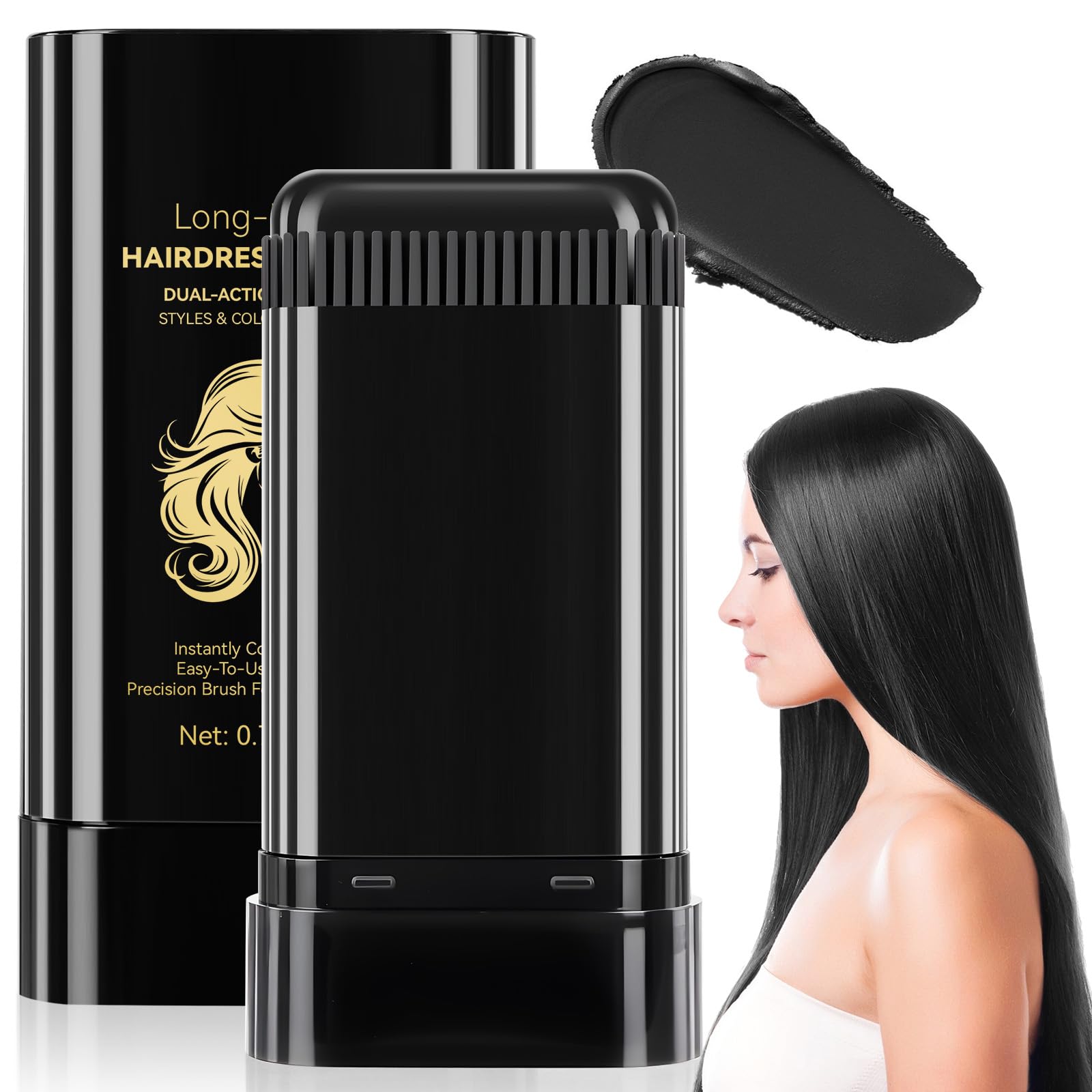 Leyosger 2in1 hair color stick with comb demonstrates quick root touch-up application for busy mornings.