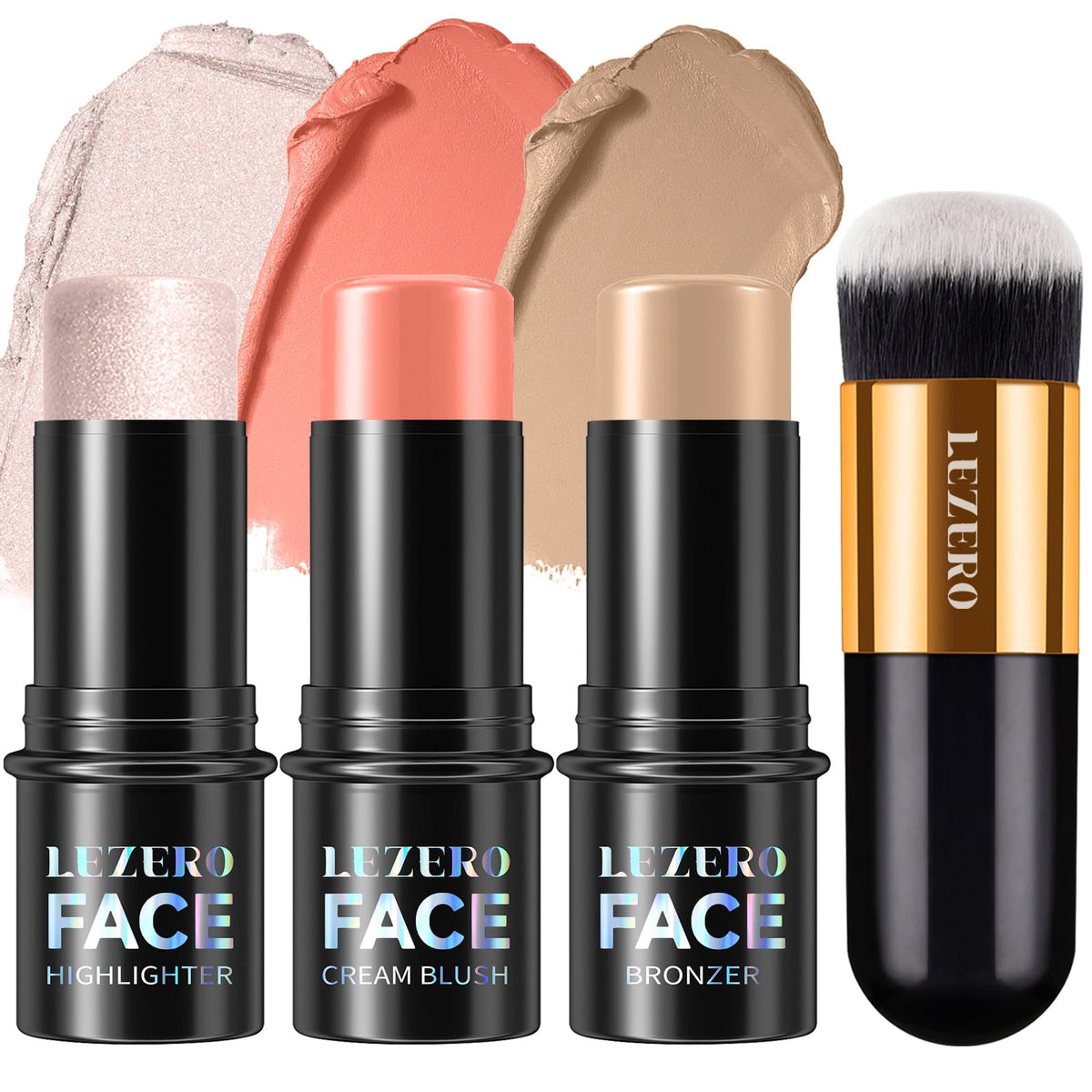 Lezero 3Pcs Contour Stick Set Highlighter swatch shows luminous, natural-looking glow.