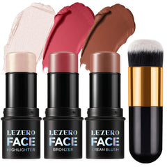 Lezero Contour Stick Trio blush swatch shows a natural rosy glow that's easy to blend