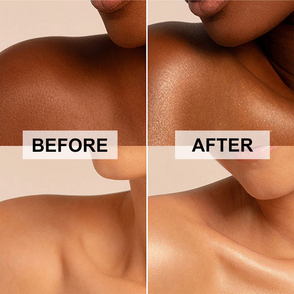 Lezero Body Shimmer Oil packaging front emphasizes long-lasting hydration.