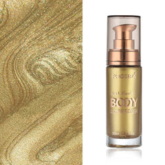 Lezero Body Shimmer Oil texture closeup highlights silky hydration.