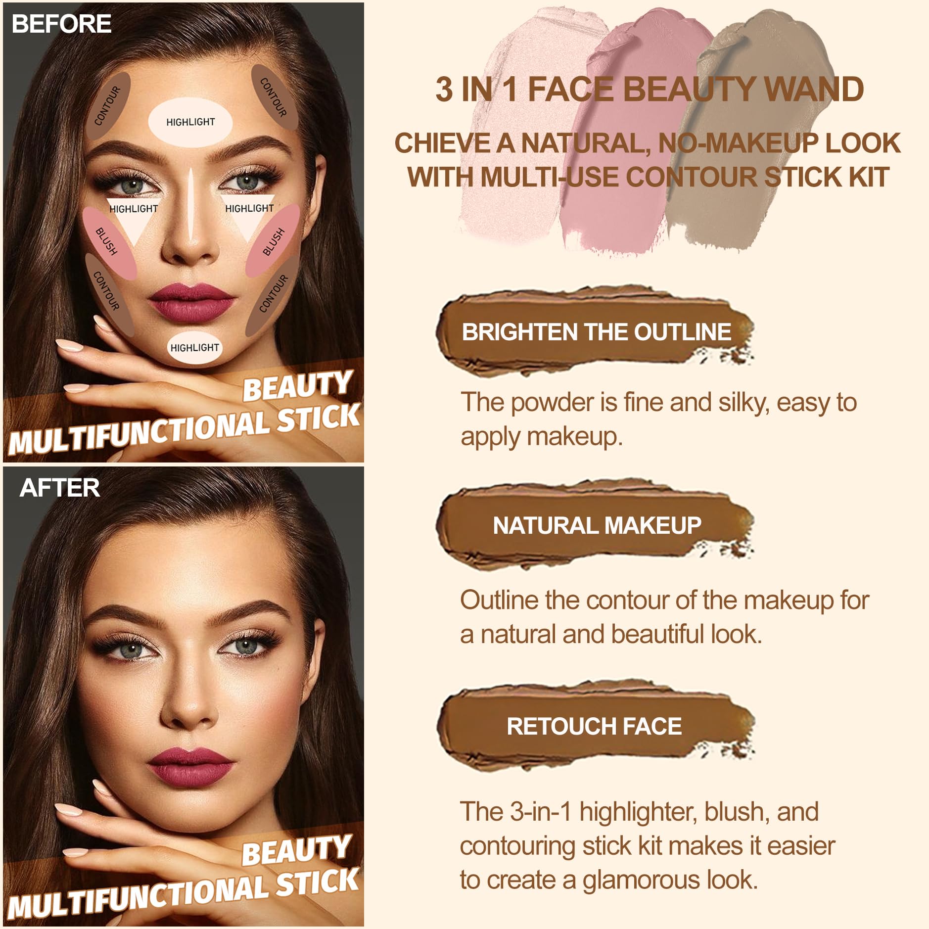 Lezero contour-stick-highlighter-application highlights cheekbones with a soft glow