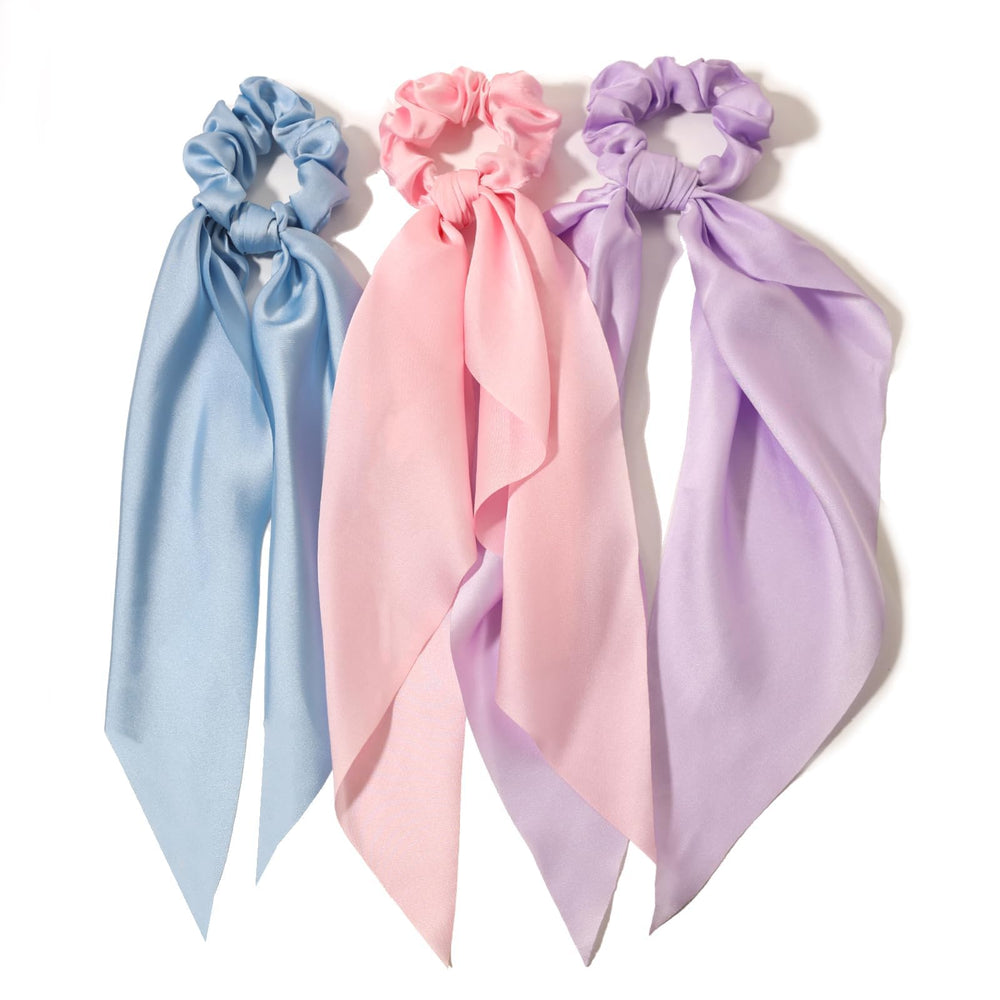 LFOUVRE 3pc hair scarf scrunchies in red blue pink offer versatile color options for daily styling