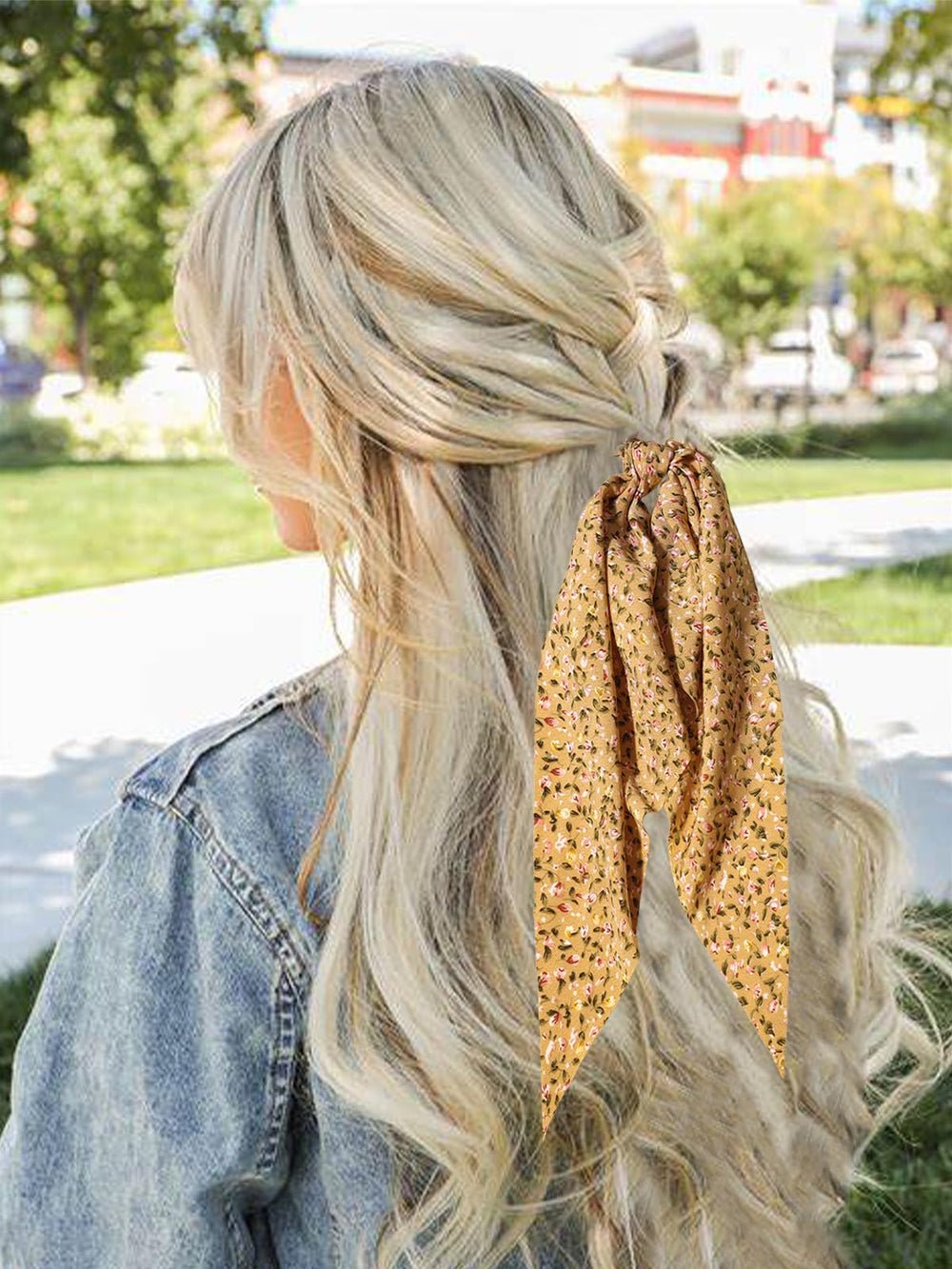Lfouvre bow-knotted scrunchies closeup highlights durable fabric and elegant floral design.