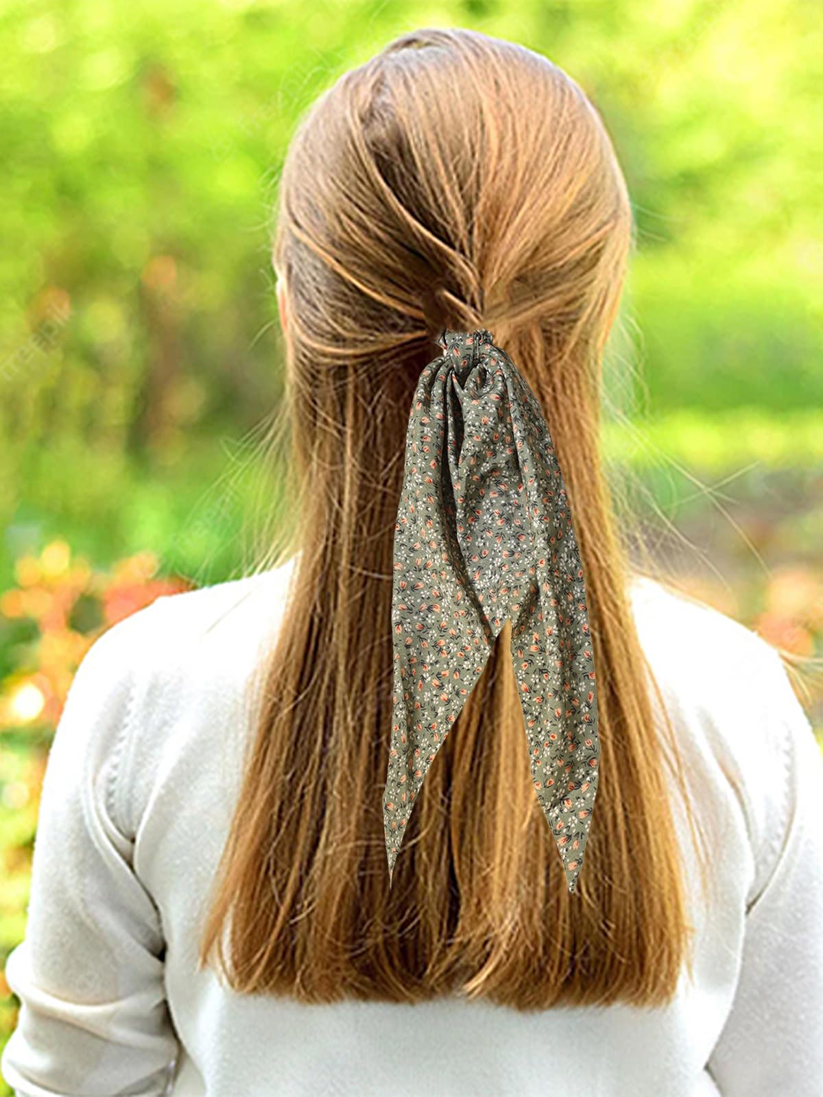 Lfouvre hair scarf ribbon component displays dual-use styling with scrunchie and ribbon.
