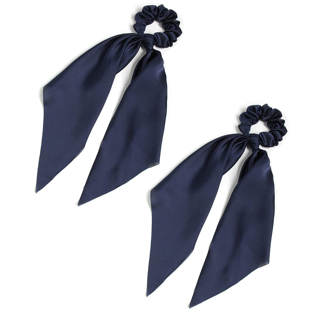 LFOUVRE knotted bow scrunchie in black for daily wear and secure ponytails