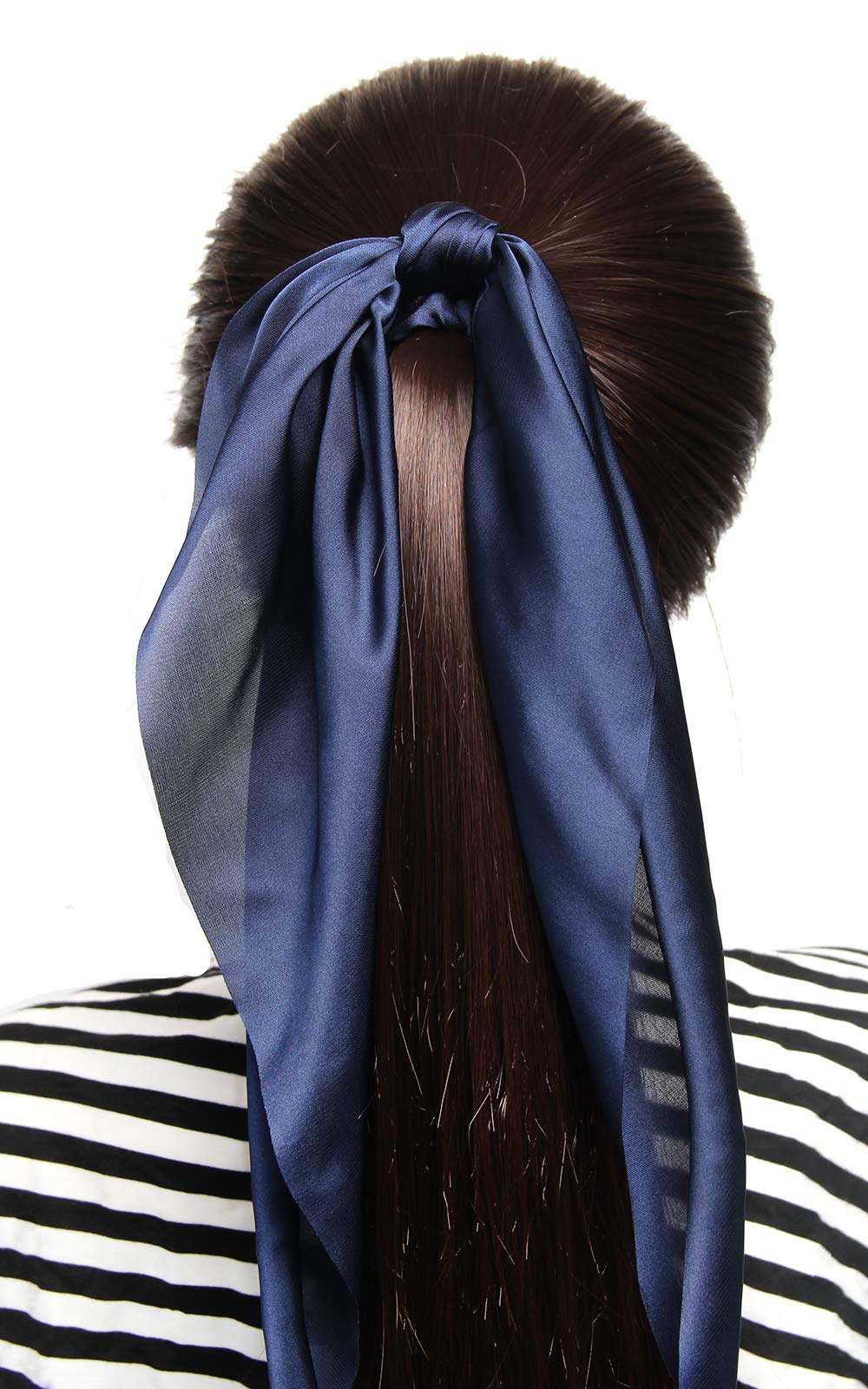 LFOUVRE satin ribbon cut scarf in navy for bracelets or handbag accents